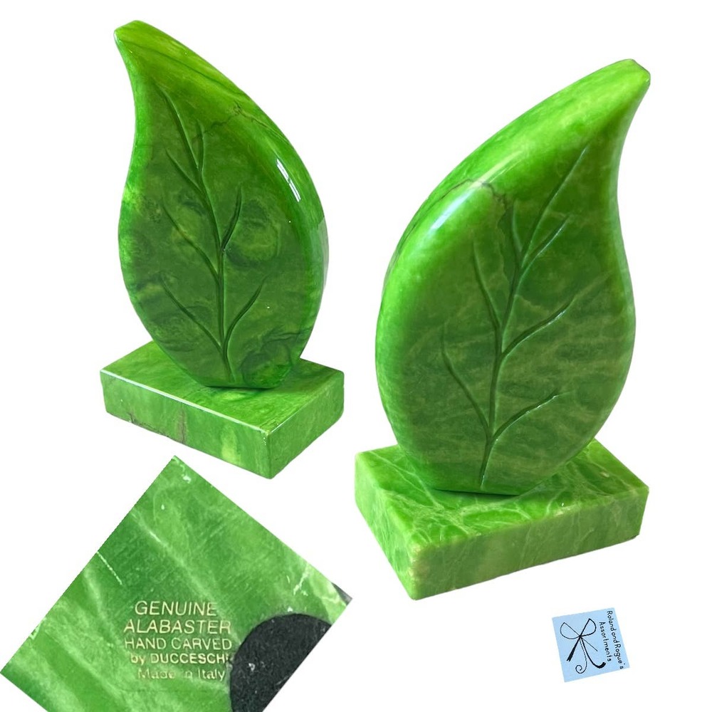 Ducceschi Alabaster Carved Leaf Bookends